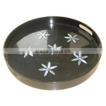 High quality best selling black lacquered with star pattern MOP designed serving Round Tray