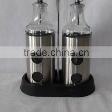 2 Pieces Mat Shinning Stainless Steel Coated Small Customized Glass Bottle for Oil or Vinegar With Plastic Stand photo-4