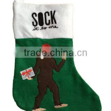 Manufacturer china new products green polyester fireside stocking wool felt Christmas sock wholesale with dress up man