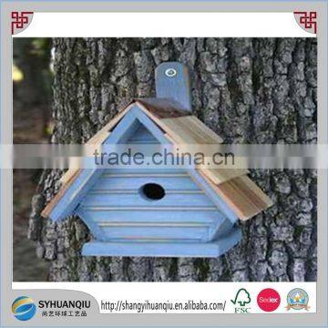 High quality outdoor bule finished wooden bird cage with decorative roof