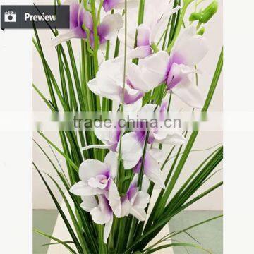 2017 Wholesale Nearly Nature Artificial Grass Synthetic Onion Grass With Orchid in Pot Fake Grass for Indoor Decoration photo-4
