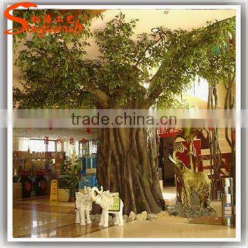 Indoor cheap artificial banyan tree fake plastic plants artificial tree trunk decorative metal ficus trees