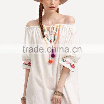 pompom dress women sexy off shoulder summer beach new dress