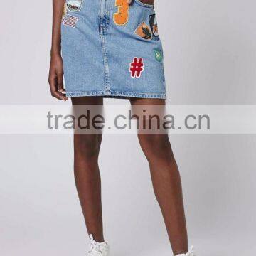 guangzhou clothing manufacturer women denim embroidery skirt pictures of long skirts and tops