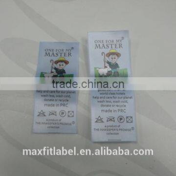 Best selling cute brand logo care polyester labels with washabel mark for duiba customer