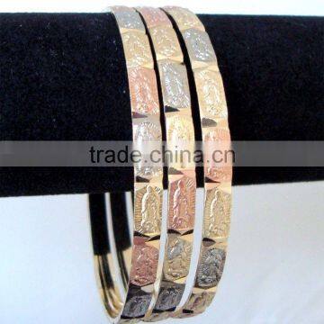 7 Bangle Set VIRGIN MARY Design Semanario 3 Tone Gold Plated BRACELET BANGLES photo-2