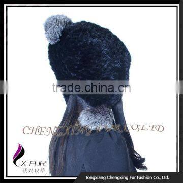 CX-C-08C Custom Beanie Hat With Fur Pom Pom,Knitted Hat With Pom Pom, Mink Fur Knitted Cap photo-3