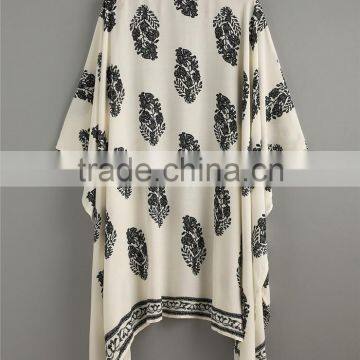 Custom Design Women Beachwear Half Loose Sleeve Beige Vintage Pattern Print Kimono photo-2