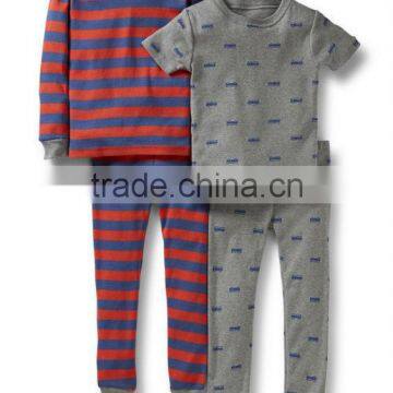 100% cotton printed knitted baby boys 4 pcs pajamas sets