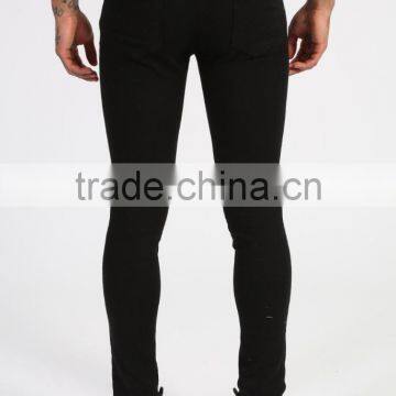 Mens 2016 Fashion Skinny Jeans Plain Black Slim Denim Jeans Ripped Jeans photo-2