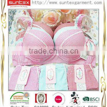 lovely girl young fashion gather push up bra sets pink print SEDEX audit manufacture