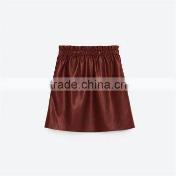 2017 OEM Spring Light-reflecting Faux Leather Elastic Waist Skirt