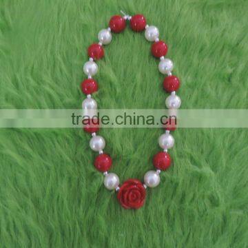 Baby Girl Red Pearl Rose Necklace Children Christmas Necklace