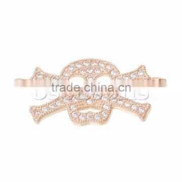 Handmade Copper Connectors Skull Halloween Rose Gold Micro Pave Exquisite Clear Cubic Zirconia 28mm x13mm,1 Piece