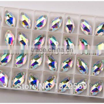 Navette Color AB Flat Back Sew on Stones for Wedding Dress photo-2