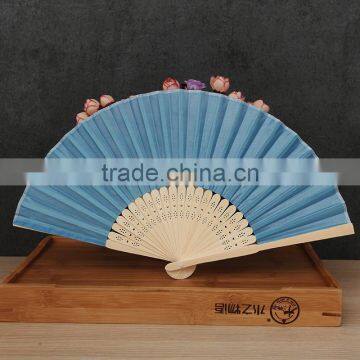 Factory Direct Bamboo Hand Fan Wedding Gift Cloth Folding Hand Fan in Plain Color photo-6