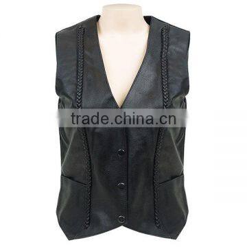 Ladies Rock Design Genuine Leather Vest with Patches