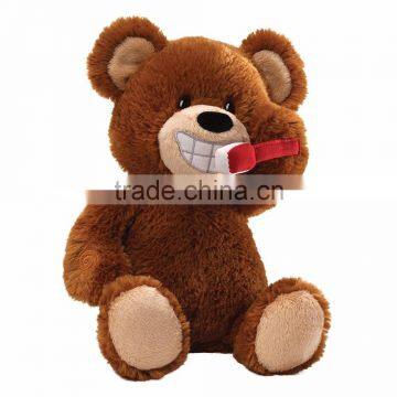 Dark Brown Plush Teddy Bear with Toothbrush for Kids Christmas Gift