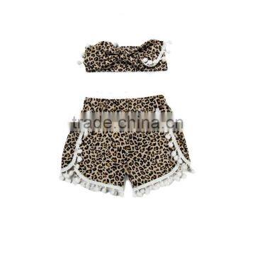 Baby Toddler Girls Pompom Shorts Summer Girls Accessories leopard print short with white pom pom trim baby headband