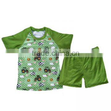 kids clothes high quality Farmland pattern t-shirt match green shorts wholesale boutique clothing