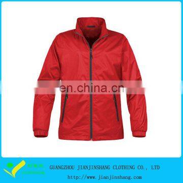 Customized 100% Nylon Red Color Full Zipper Man's Jackets Wholesale