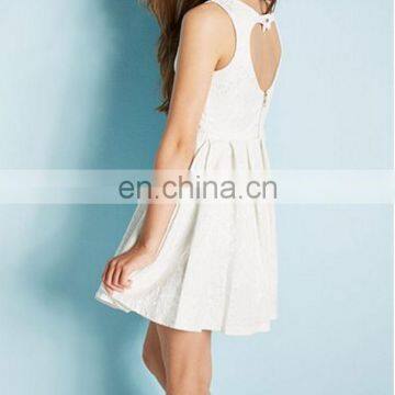 Jewel neckline lustrous white brocade jacquard sleeveless dress girls jacquard dress