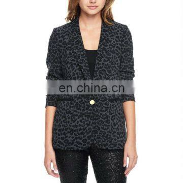 CHEFON Three button cuff stylish leopard print blazer,welt pockets blazer,fashion leopard blazer