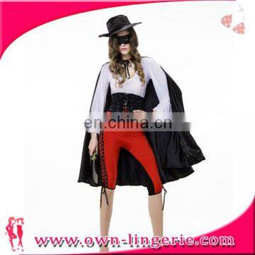 Sexy Spanish Adult Animal Tamer Ringmaster Costume with black cape and hat for Fancy Party