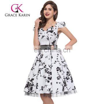 Grace Karin Mature Ladies Cap Sleeve Retro Vintage Style Cotton Summer Dresses CL4598-1