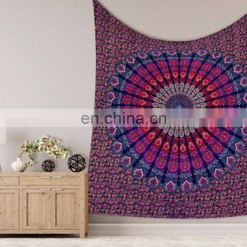 Indian New Blue Mandala Design Bedsheet Queen Size Bedspread Tapestry Wall Hanging 95" X 85" Inch