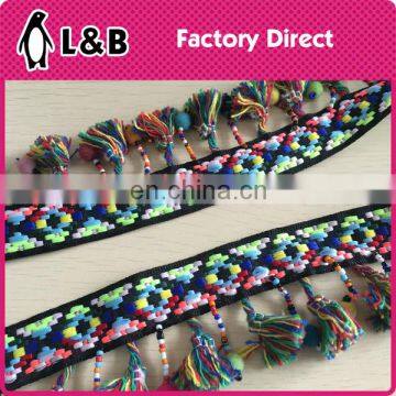 fashion 2017colorful balls lace tape sewing with fringe/tassel pom pom fringe