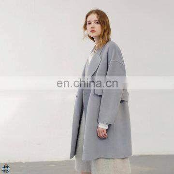 T-WC017 Women Full Sleeve Solid Long Woolen Trench Plus Size Jacket Coat