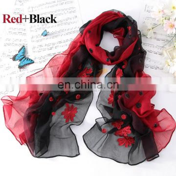 Women High Quality Fashion New Design Flower embroidered Long Pure Silk Scarf Shawl 100% Silk Shawl