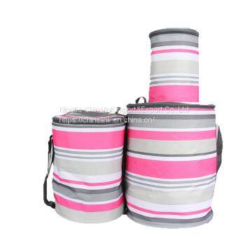 Customized Insulated Portable Customized Color Round picnic basket cooler stripes tote bag