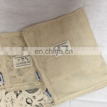 Reusable organic cotton mesh produce bag with drawstring for grocery shopping fruit vegetable bag