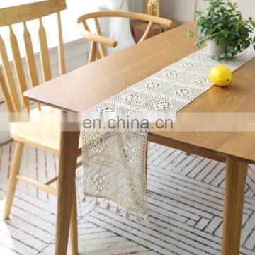 i@home European retro lace hand crochet flower hollow tassel macrame table runner