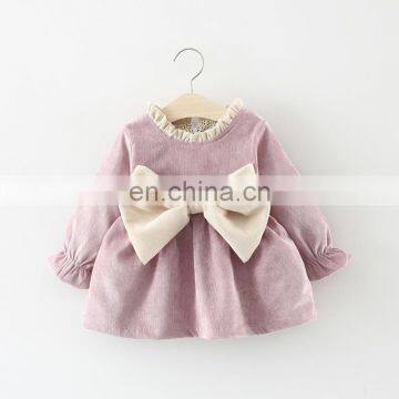 Girls' Dress Spring Cotton Full Sleeves Bow Clothes Dress