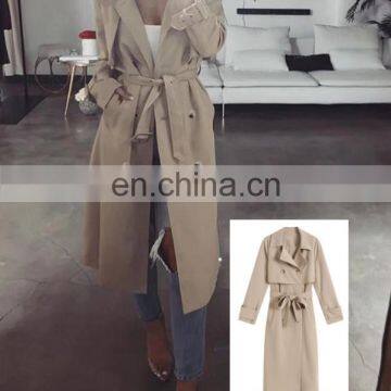 INS hot selling Women trench coat button down with tie knot long jacket for ladies