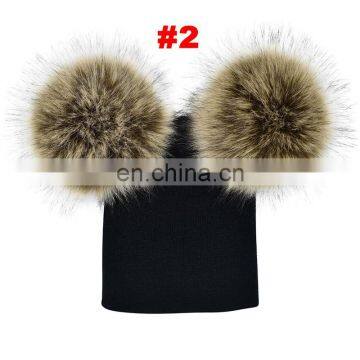 Baby Crochet Hats With Plush Fur Balls Toddler Boys Girls Knitted Beanie Pom Poms 6M-5T