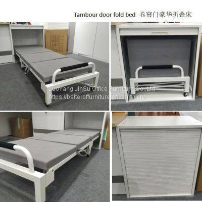 Tambour door Office workstation use Folding bed steel tube frame with Cushion Sponge Roll away wheels