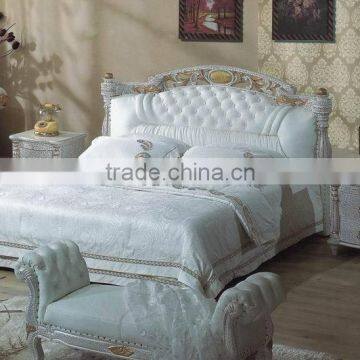 Modern high qualty king size wood bed in leather bed