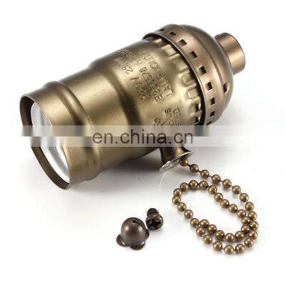 CE E27 Aluminum Lamp Holder Screw Bulb Socket with Zipper Switch