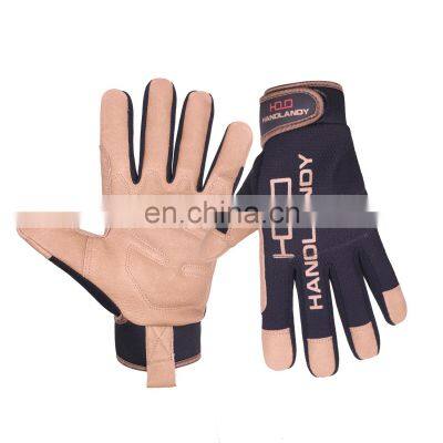 HANDLANDY Pigskin Leather Riggers Gloves Vibration-Resistant Work Construction Safety Mechanics Gloves