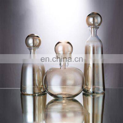 Modern Style Colored Oval Clear Glass Flower Floor Vases For Home Decor With Lid