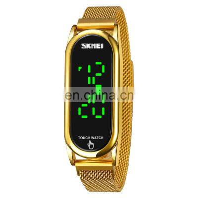 Newest Skmei 1697 LED Touch Screen Digital Watch Stainless Steel Mesh Strap Women Wristwatch