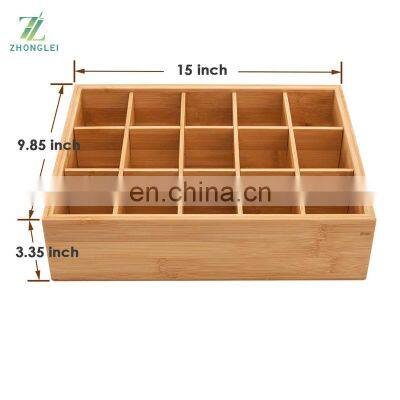 Closet Drawer Organizer,Drawer Divider and Storage Box for Ties Bras Briefs Socks, Compartments of 15, Bamboo photo-5