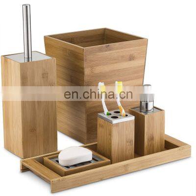 Eco-friendly wholesale bamboo household decor set 6 piece bathroom accessories set