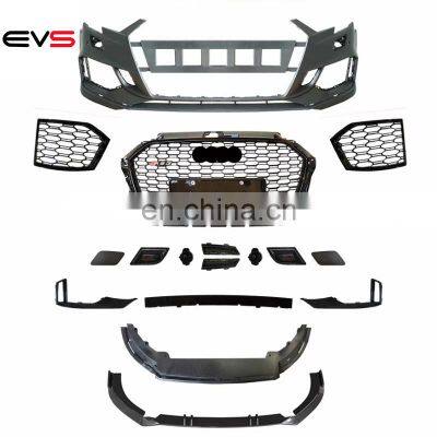 Body kit include prefect front bumper assembly Rs3 grille tail lip tail exhaust for Audi A3 17-19 upgrade to Rs3 Model