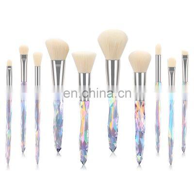 2022 New Arrival High Quality colorful OEM 10Pcs Pink Blue Crystal Makeup Brush Custom Glitter Makeup Brush Set