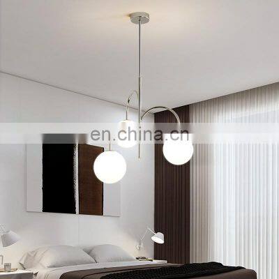 Dining Room Modern Hanging Light Glass Ball Pendant Lamp LED Gold Metal Creative Home Ceiling Chandelier